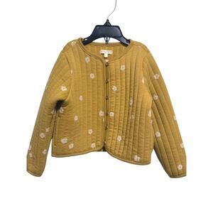 Grayson Collective Quilted Cardigan Toddler 3T Mustard Yellow Floral Embroidered